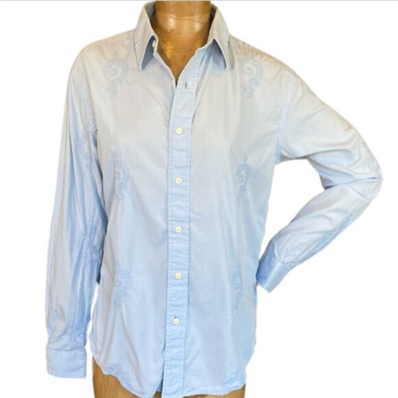 GAP Premium Factory Cotton Embroidered Button Down Shirt Women's M Blue #96A - Picture 2 of 8